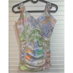Y2K Lace Tank Top Women's One Size Fits All (Small to Large) Stretch Ruched 90s
